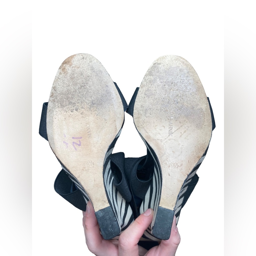Manolo Blahnik | Size 38.5/8.5 Zebra Print Open T… - image 5